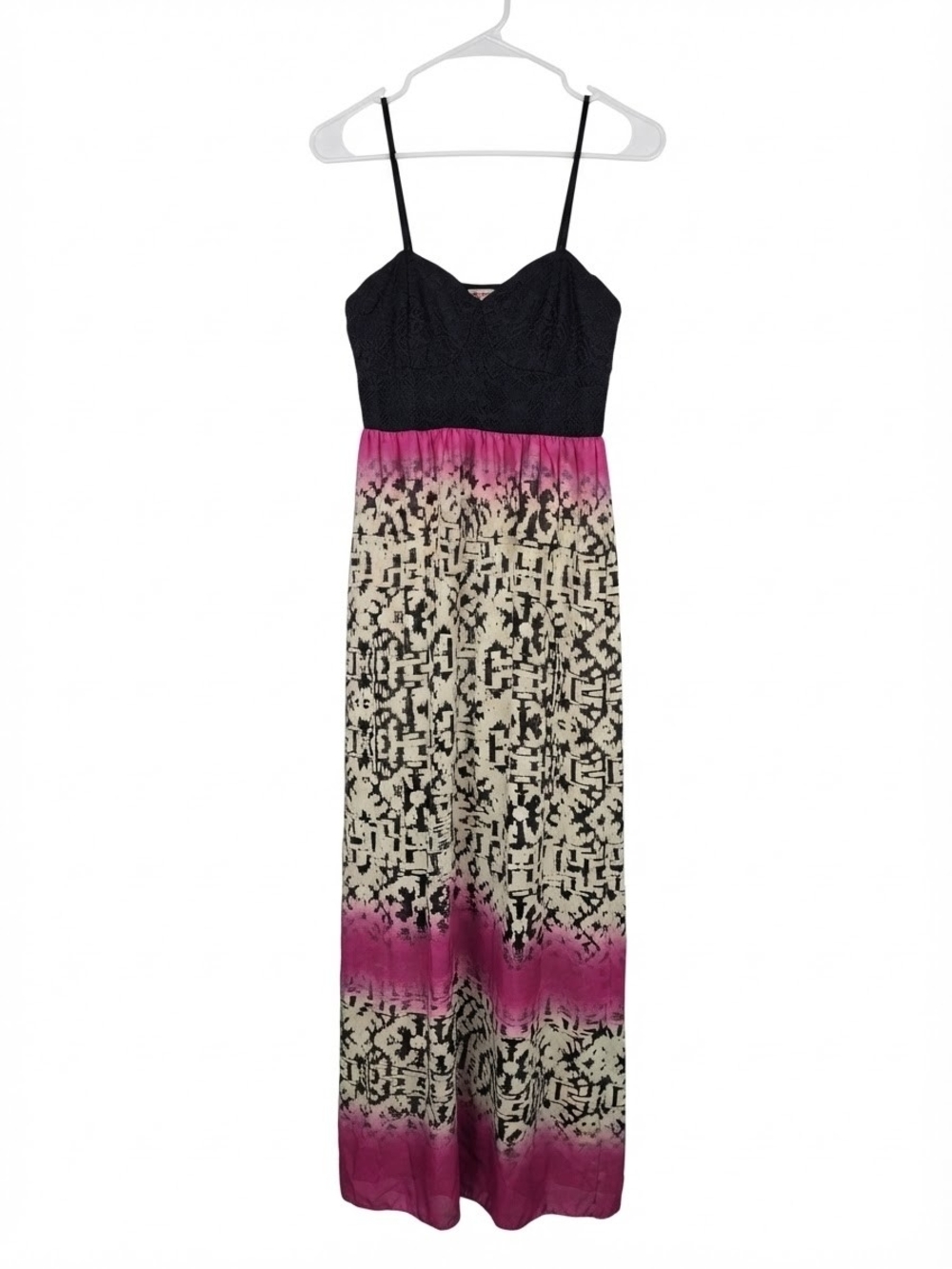 Three Hearts Black and Pink Ombre Pattern Maxi Dress